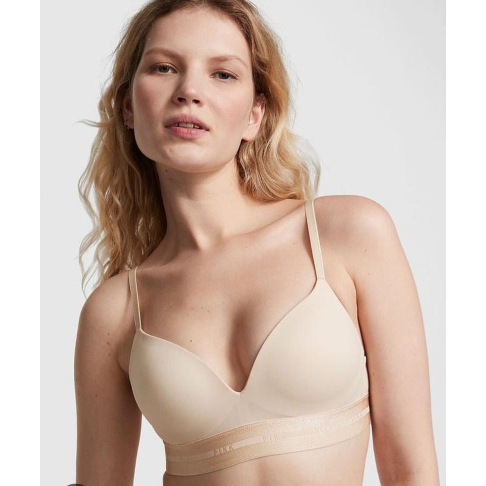 PINK Victoria's Secret Wireless Bra Womens 32D Beige Wear Everywhere Lined